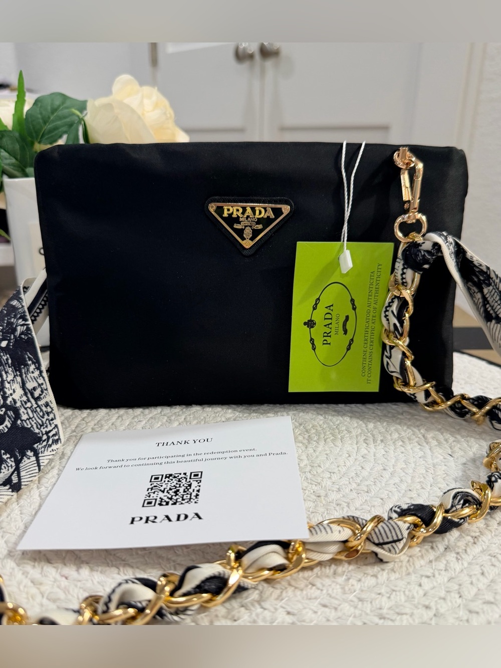 NWT | Prada Novelty/GWP Black & Gold hardware Pouch coverted to Crossbody Bag ✨